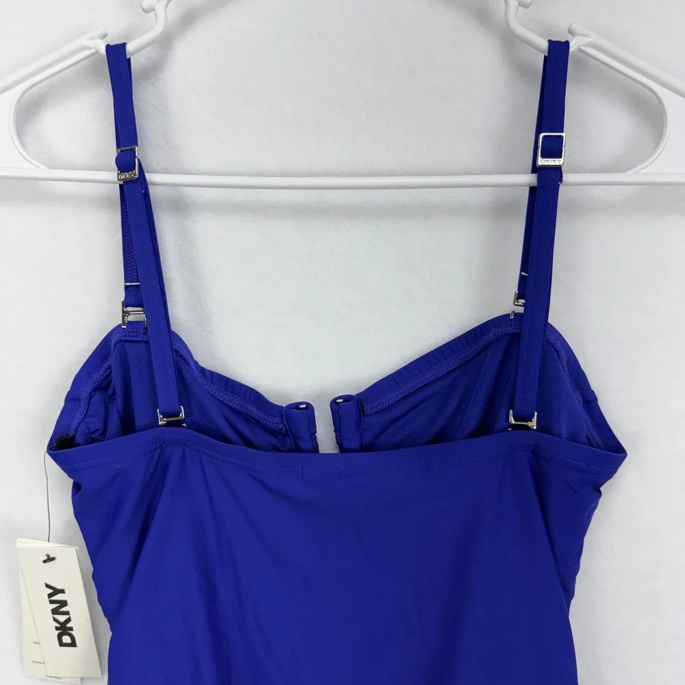 DKNY One Piece Swimsuit Women M Blue NWT Ruched Tummy Control Coastal Chic - Picture 6 of 7